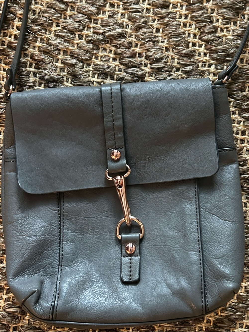 Kooba Leather Crossbody Bag in Dark Gray with Rose Gold Hardware